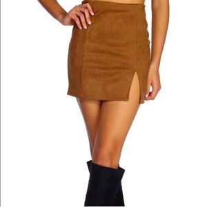 Faux Suede Camel Brown Mini Skirt